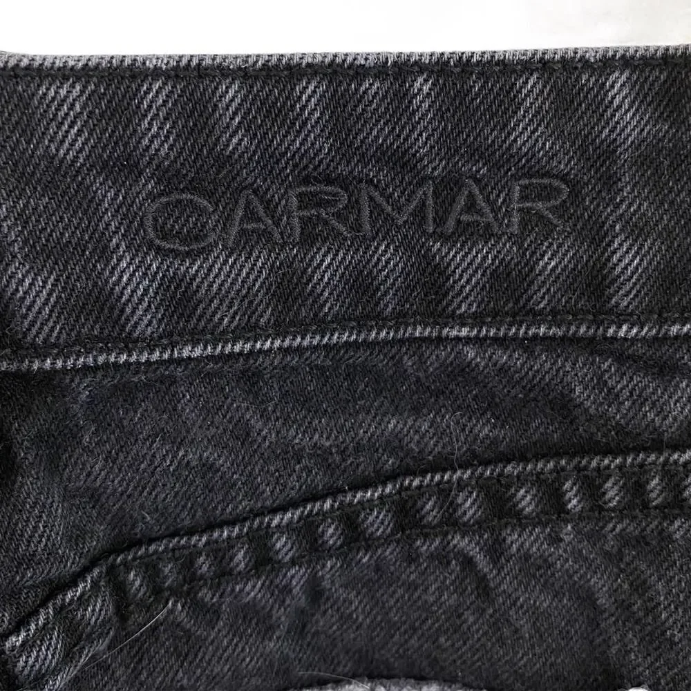 Carmar Black High Rise Slim Fit Distressed Floral Embroidered Denim Skirt